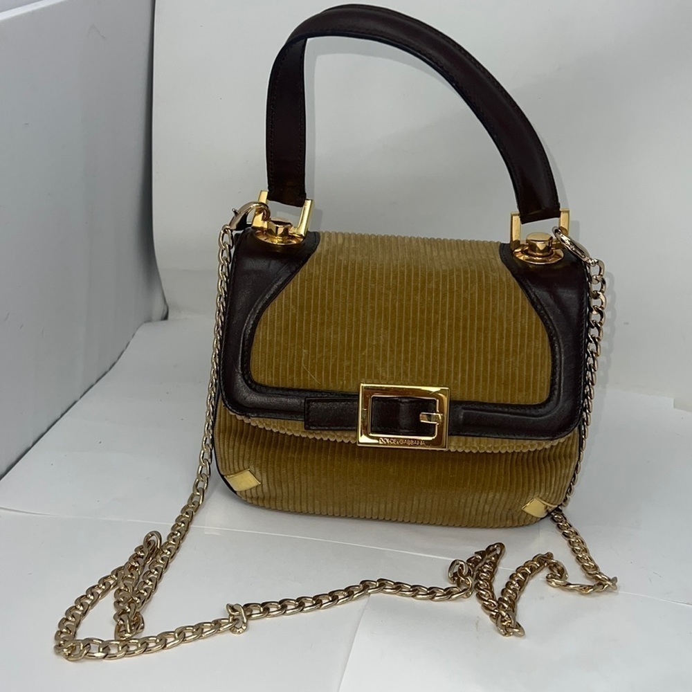 Dolce & Gabbana Vintage Corduroy Leather Handbag Crossbody Chain
